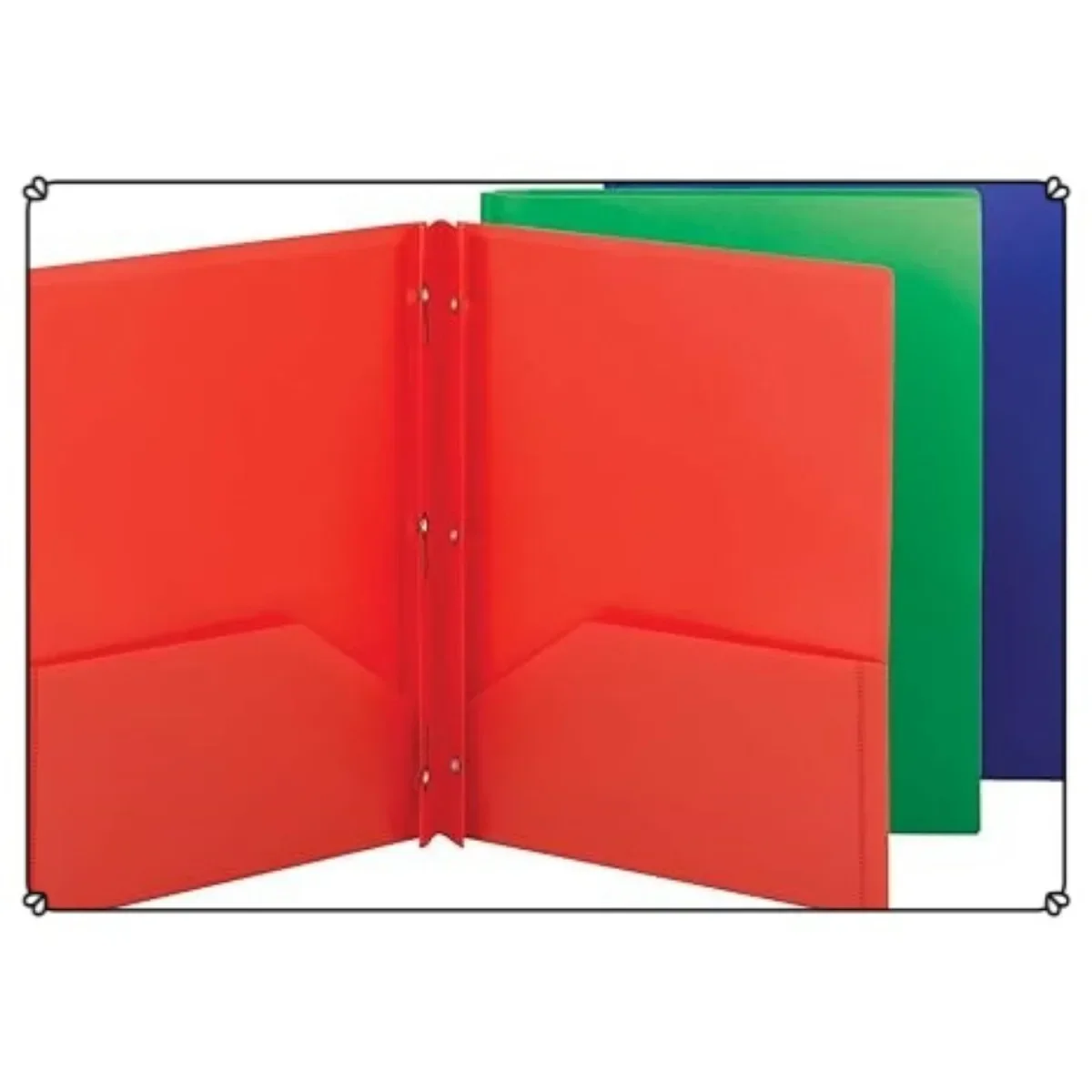 Map met twee zakken, letterformaat, diverse kleuren, punch-polsbevestigingen met drie gaten, 3 per verpakking