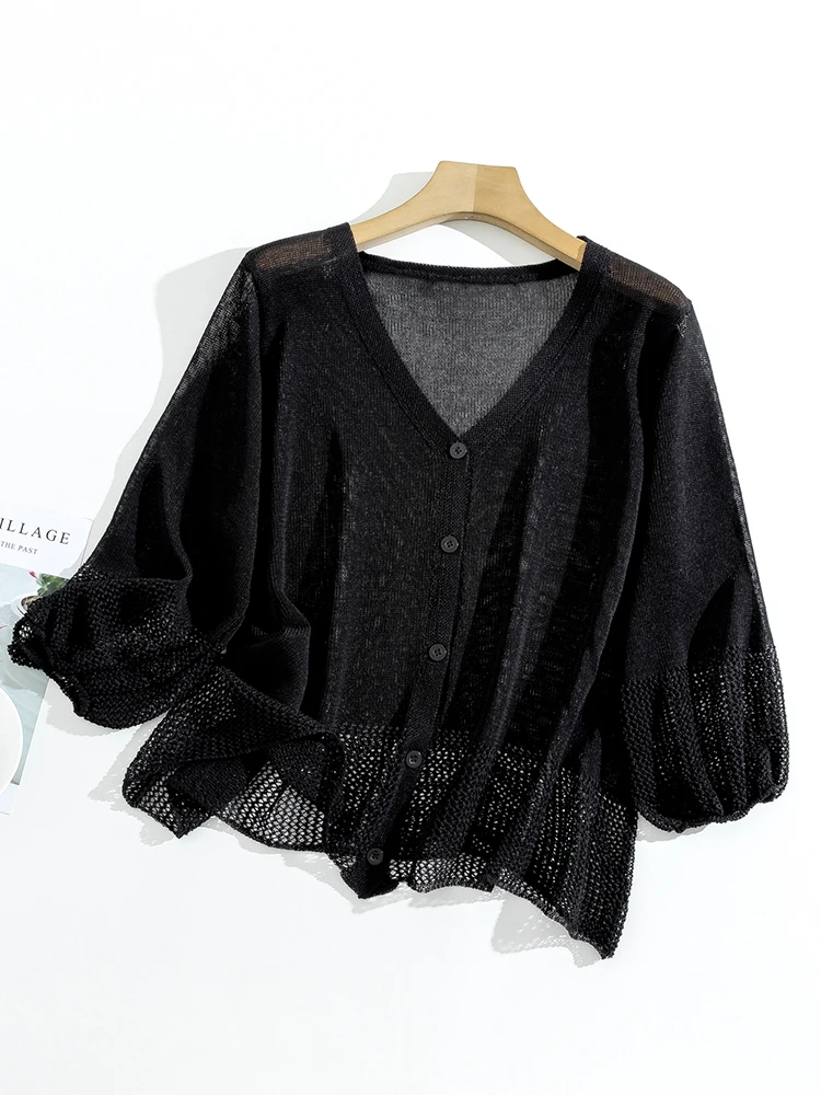 High quality hollow ice silk knitted cardigan for women\'s summer thin outer layer sun protection top