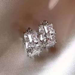 Korean Fashion Sparkling Zircon High-end C-shaped Earrings For Women Unique Design For Daily Wear Elegant Jewelry Gifts