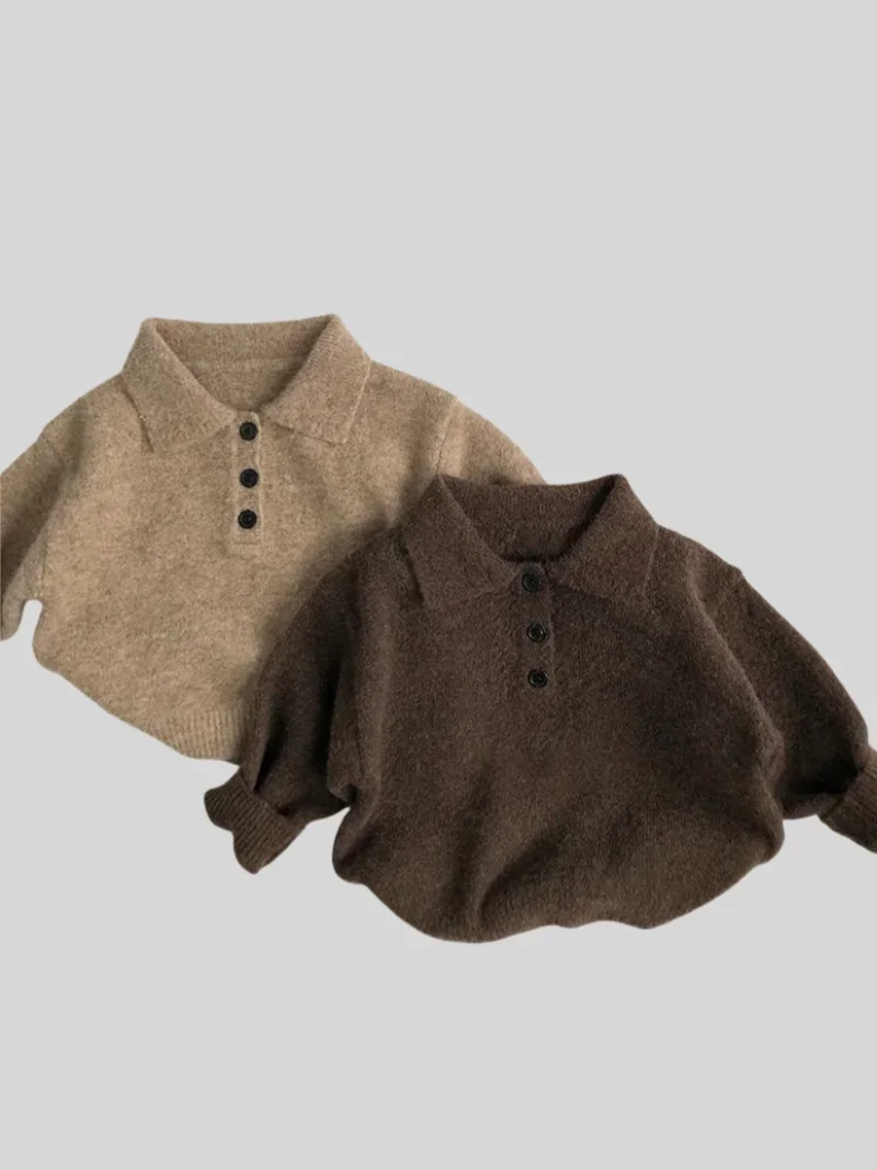

Autumn Winter Kids Sweater 1-6Y Unisex Wool Blend Collared Button Knit Coat Retro Korean Stylish Warm Outwear for Boys Girls