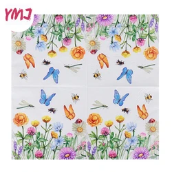 Colourful Napkins New Floral Butterfly Printed Paper Napkins Wedding Party Paper Butterfly Bone Bart Paper 2-Ply 10/20pcs 33cm