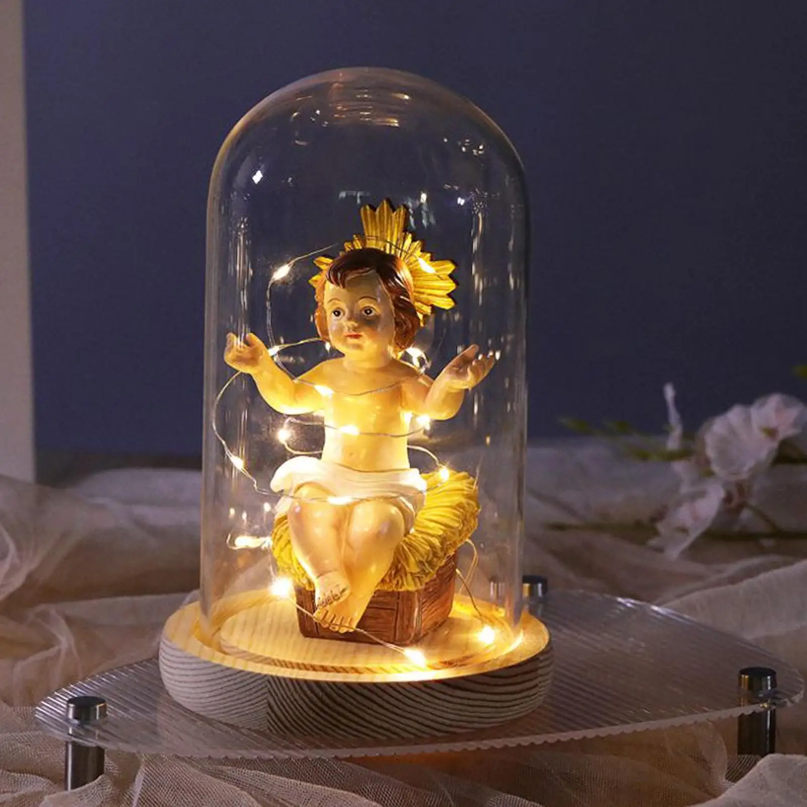 

Baby Jesus Luminous Resin Saint Baby Jesus Figurine with Light Collectible Christian Table Piece Figurines for Nativity