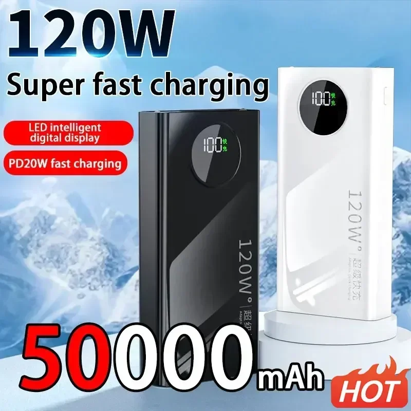 

120w New Super Fast Charge 50000mAh Digital Display Ultralarge Capacity Mobile Power External Battery For Iphone Xiaomi Samsung