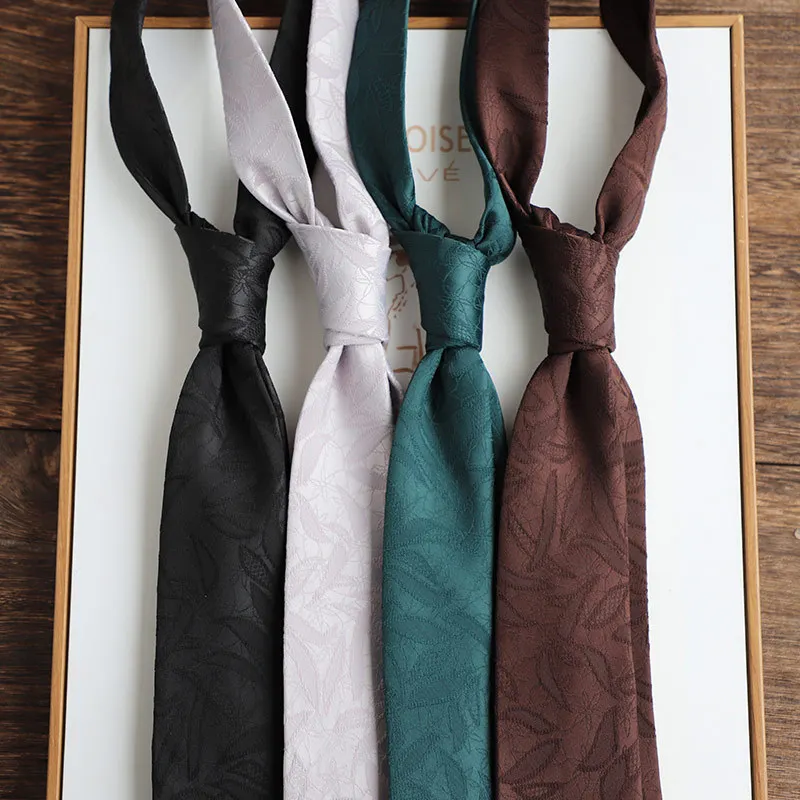 7CM Adult Size Green Brown Neckties Polyester Floral Neck Tie For Men Solid Color White Cravate Tuxedo Trendy Daily Accessories