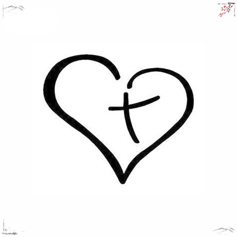 Heart with Cross In Center Decal Sticker Vinyl for Car Auto Christian 13.5CM