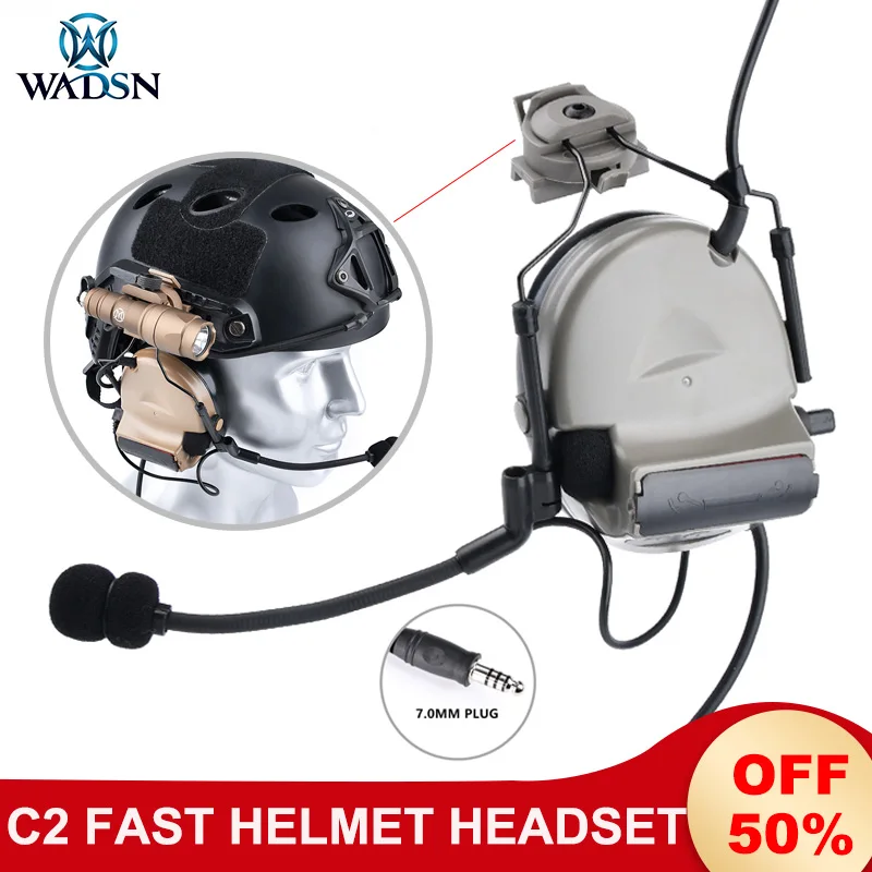 WADSN Comtac II Military Hunting Shooting Headset C2 ARC Fast Helmet Earphone Softair NO Pickup Noise Cancelling Headphone+PTT