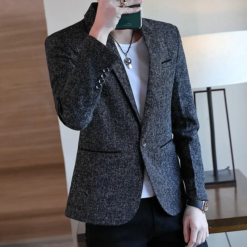Blazer 2025 New Men's Fashion Business Gentleman Slim Korean Version Outdoor Hosting Wedding Banquet Flat Lapel Collar Blazer