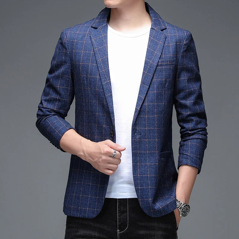 High End Brand Boutique Fashion Plaid Men's Casual Business Suit Blazers Groom Wedding Dress Men's Classic Checked Suits Jacket