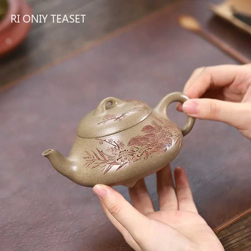 

230ml Yixing Purple Clay Teapot Master Hand Carved Pine Tree Tea Pot Kettle Beauty Tea Infuser Chinese Handmade Zisha Tea Set