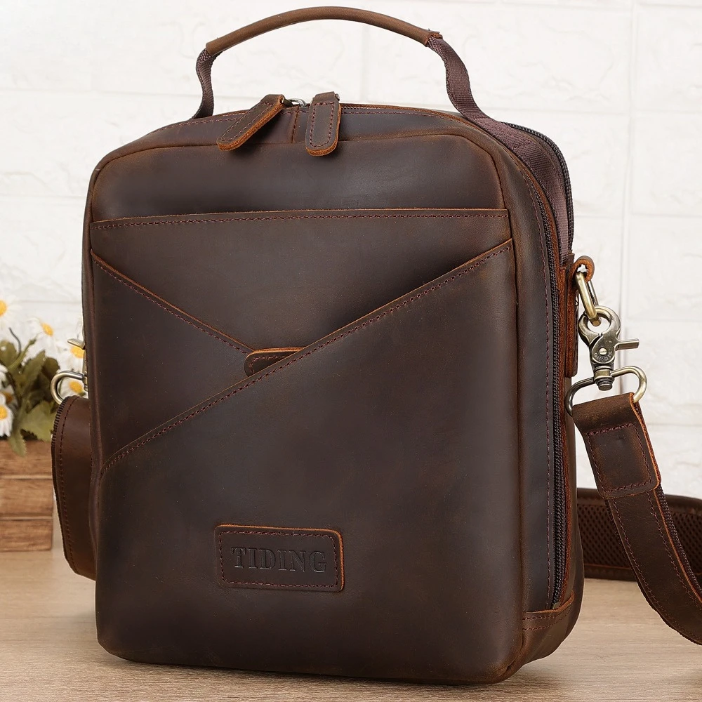 

Men's Crazy Horse Leather Shoulder Bag Cowhide Handbag Outdoor Casual Crossbody Bags Bolsas Para Hombre Messanger Bag for Men