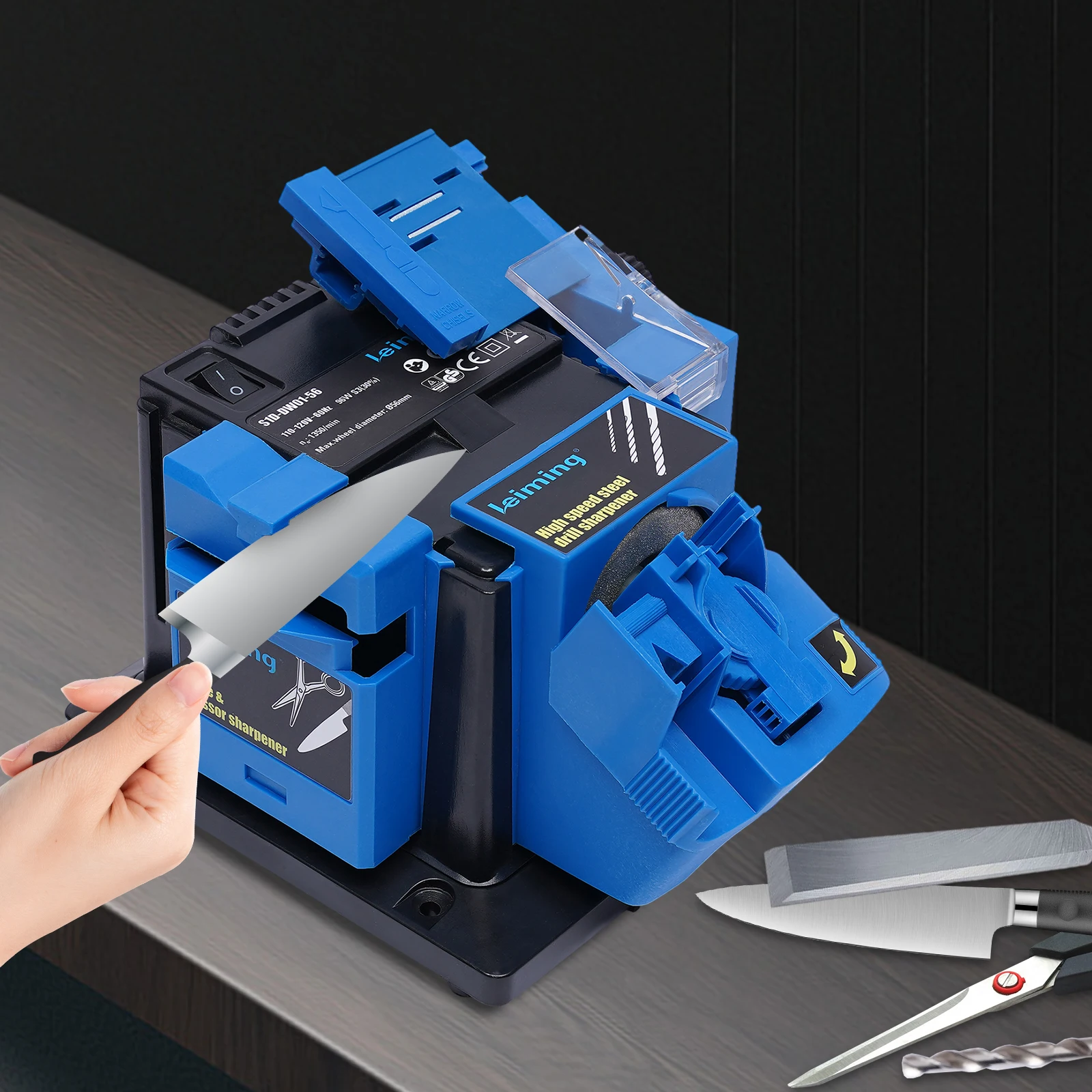 Imagem -04 - Elétrica Multipurpose Sharpener Ferramenta de Moagem Faca Scissor Drill Sharpening Machine Inclui Rebolo e Bancada