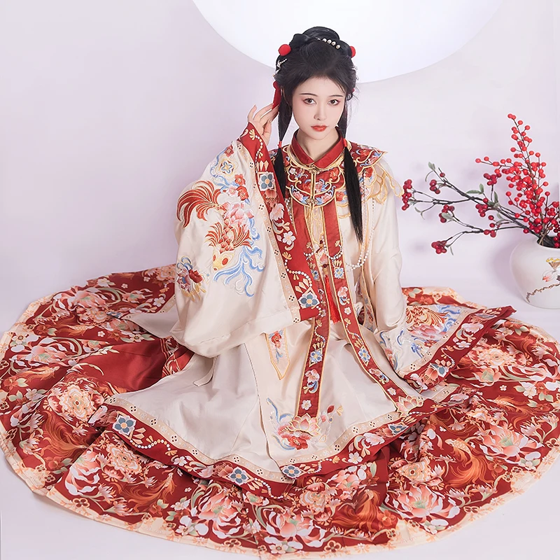 

Three-piece Set Chinese New Year Hanfu wedding dress Ming style Autumn and winter wedding dress New Year red vestido hanfu