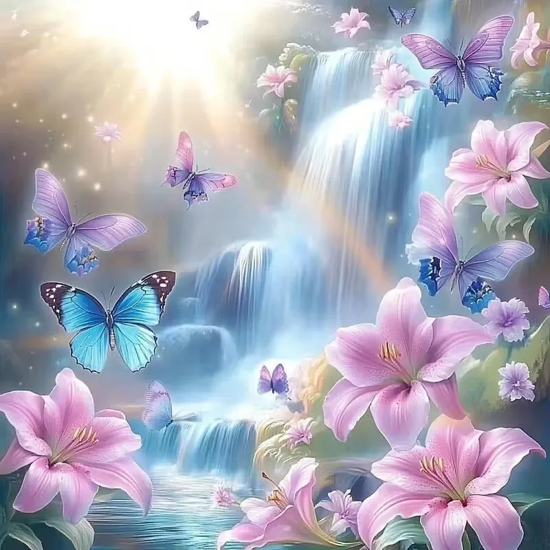 Adult Jigsaw Puzzle 1000 Pieces Puzzle Butterfly Waterfull Landscape Paper Puzzle Decorative Painting Exercise Brain Thinking