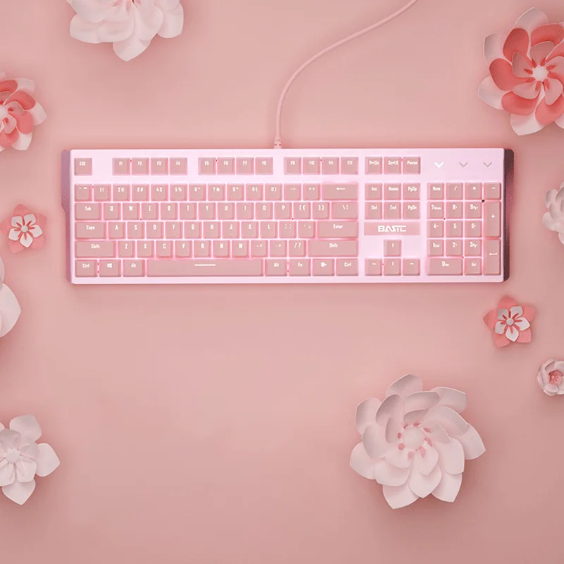 Розовая проводная механическая клавиатура 104, синие, красные переключатели, киберспортивная игра, женский милый дизайн, игровой контроллер, бытовая электроника