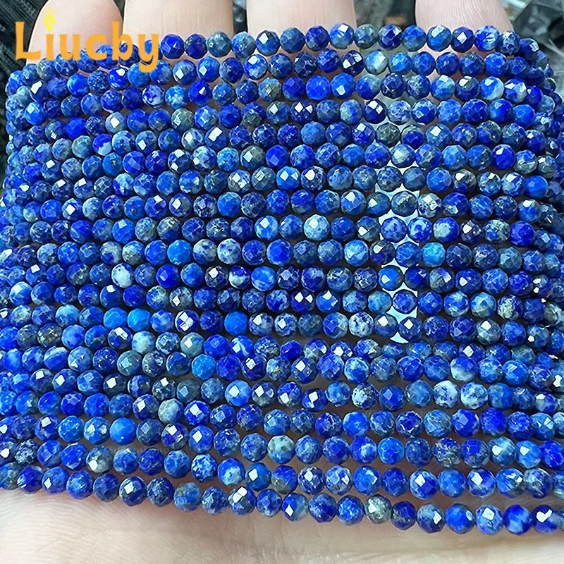 Naturstein, blauer, facettierter Apatit, kleine Perlen für die Schmuckherstellung, DIY-Mini-Armbänder, Schlüsselanhänger, Accessoires, 15" Strang, 2/3 mm. – Detail 6