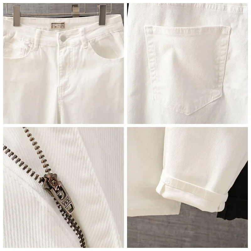 سراويل جينز رجالية عصرية على الطراز الكوري مع سراويل بيضاء صغيرة مستقيمة، رفيعة ومتعددة الاستخدامات من قماش الدنيم بلون سادة