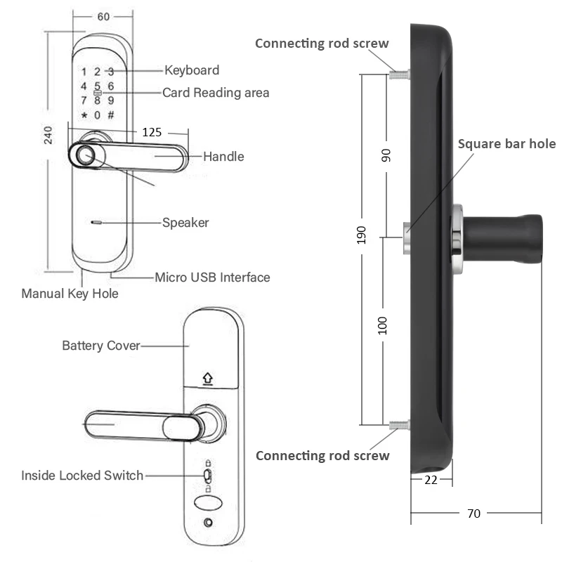 Yoheen Electric  Fingerprint Handle Wireless Smart Digital Door Lock with Code Rfid Nfc Card and Tuya App Wifi Remote Unlocking