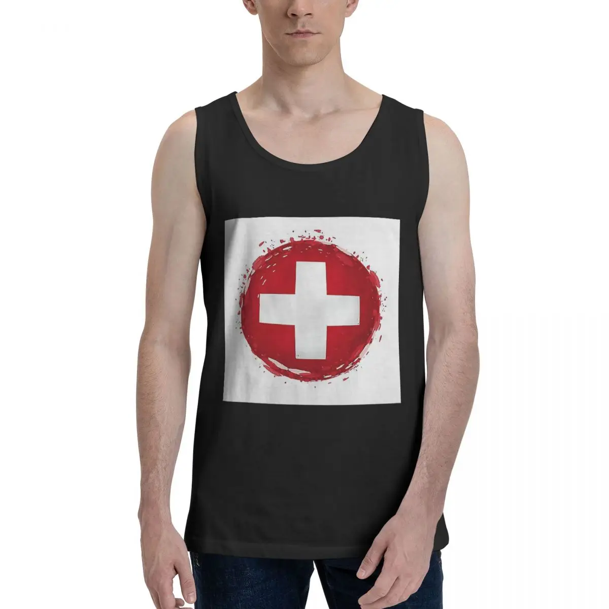 Swiss Switzerland Flag 100% Cotton Men's Sweatshirt Vest Sleeveless Clothing Tees Men Tank Tops T-shirt