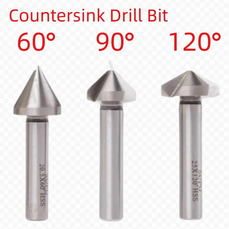 60/90/120 Degree Countersunk HSS Cutters – 1 & 3 Flute Chamfering Tools for Metal Deburring & Orifice Drilling