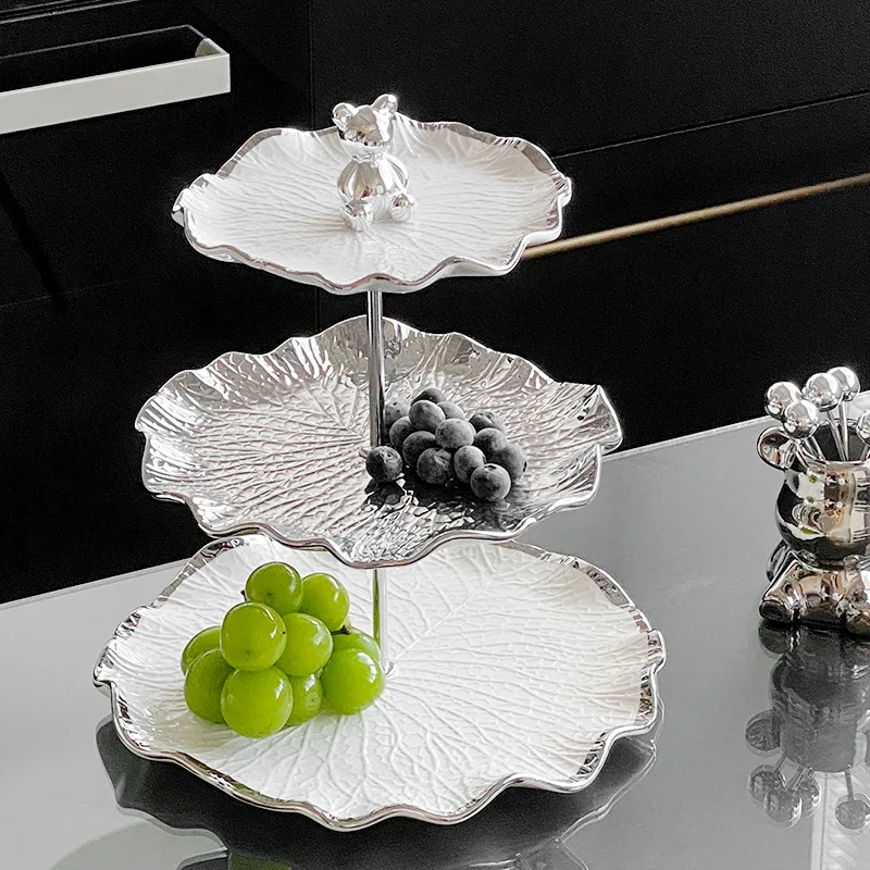 Ceramic String Dish Two Fruit Plate Household Coffee Table Candy Tray Creative Three Layer Afternoon Tea Snack Dessert Shelf