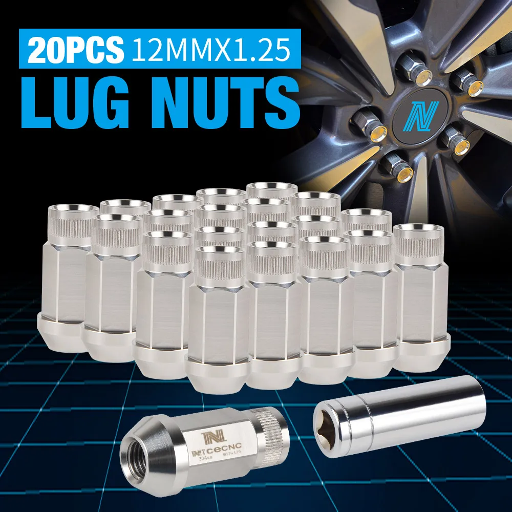 

20pcs M12x1.25 Wheel Lug Nuts with Socket Key Wheels Overall Look Tool T304 Stainless Steel