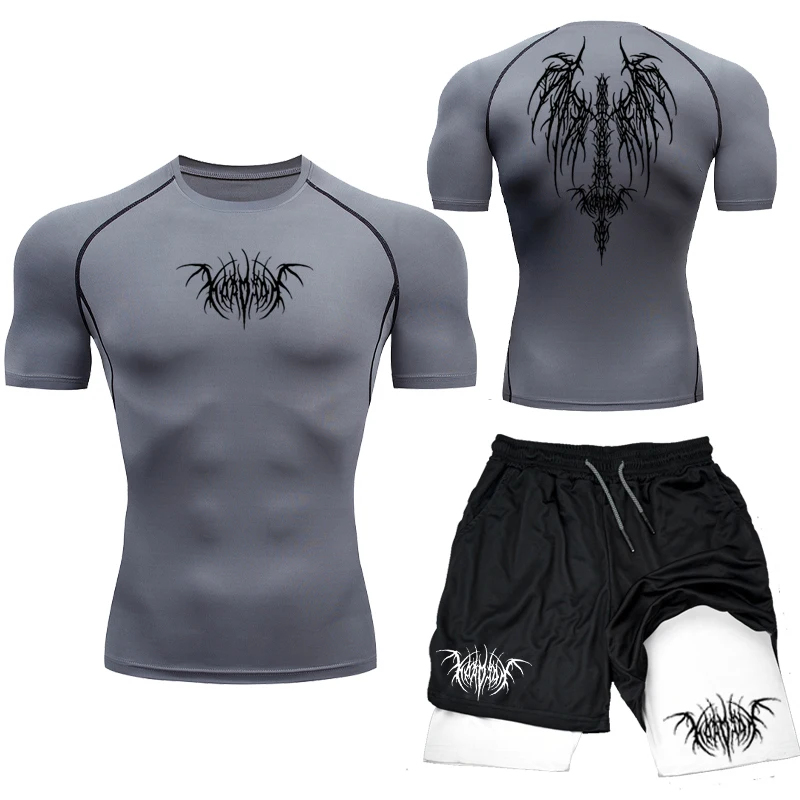 Męski zestaw kompresyjny Rashguard Fitness sportowa koszulka do biegania męska koszulka na siłownię odzież sportowa obcisły, oddychający,