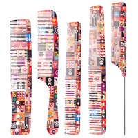5-Piece Printed Hair Comb Set - Professional Salon Styling Combs for Hairdressers, Texturing & Cutting Combs for Men and Women