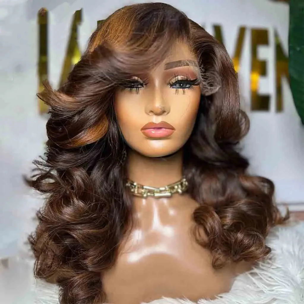 Preplucked Glueless 200Density Ombre Brown Body Wave HD Lace Jewish 5x5 Silk Base European Human Hair Wig For Women BabyHair