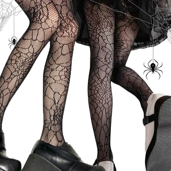 여성용 다크 할로우 아웃 망사 스타킹, 고딕 스파이더웹 어망, 블랙 실크 스타킹, 봄 및 여름 얇은 팬티스타킹 