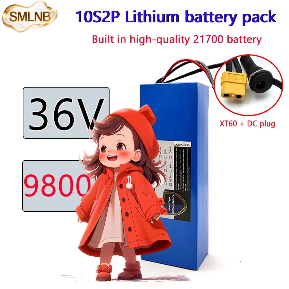 

21700 Lithium Battery Pack 10S2P Rechargeable Battery 36V 9800mAh Built in BMS For fishing bicycle Large Capacity Batteries