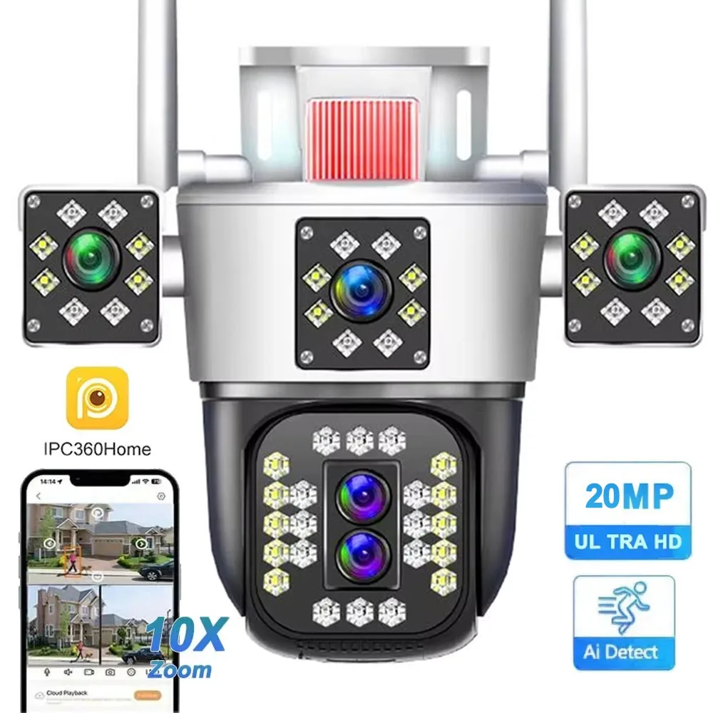 

10K 20MP HD IP Camera Outdoor Four Lens Four Screen PTZ Cam 6K 12MP Three-Lens Screen Auto Tracking Security Video Surveillance