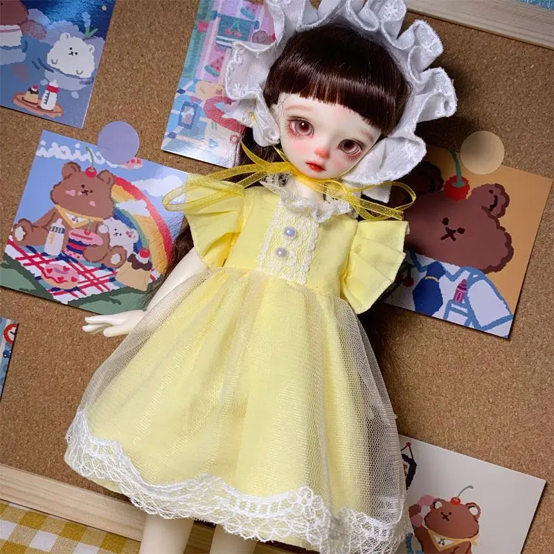 Bjd doll dress 1/6 30cm cremoso giallo maniche svasate gonna vestiti giocattolo (adatto per accessori per bambole 1/6)