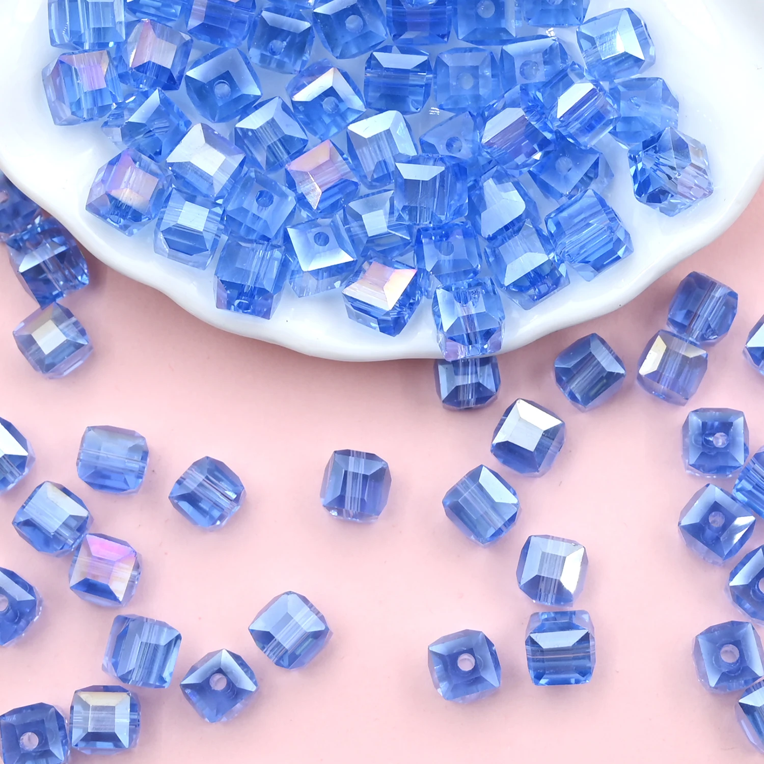 

6mm 8mm AB Blue Cube Glass Crystal Beads Square Loose Spacer Beads For Jewelry Making Diy Bracelet Necklace Accessories 20pcs