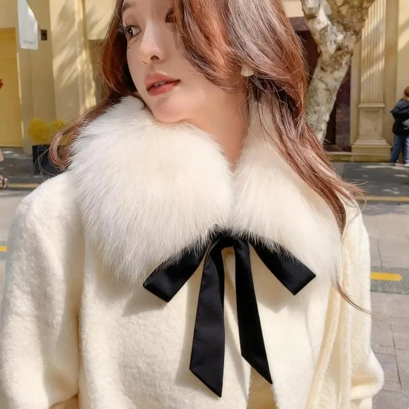 

Imitation Fox Fur Collar With Ribbon Winter Fur Scarf For Women Fluffy Fur Hoods For Coat Jacket Fashion Warm Removable Collar