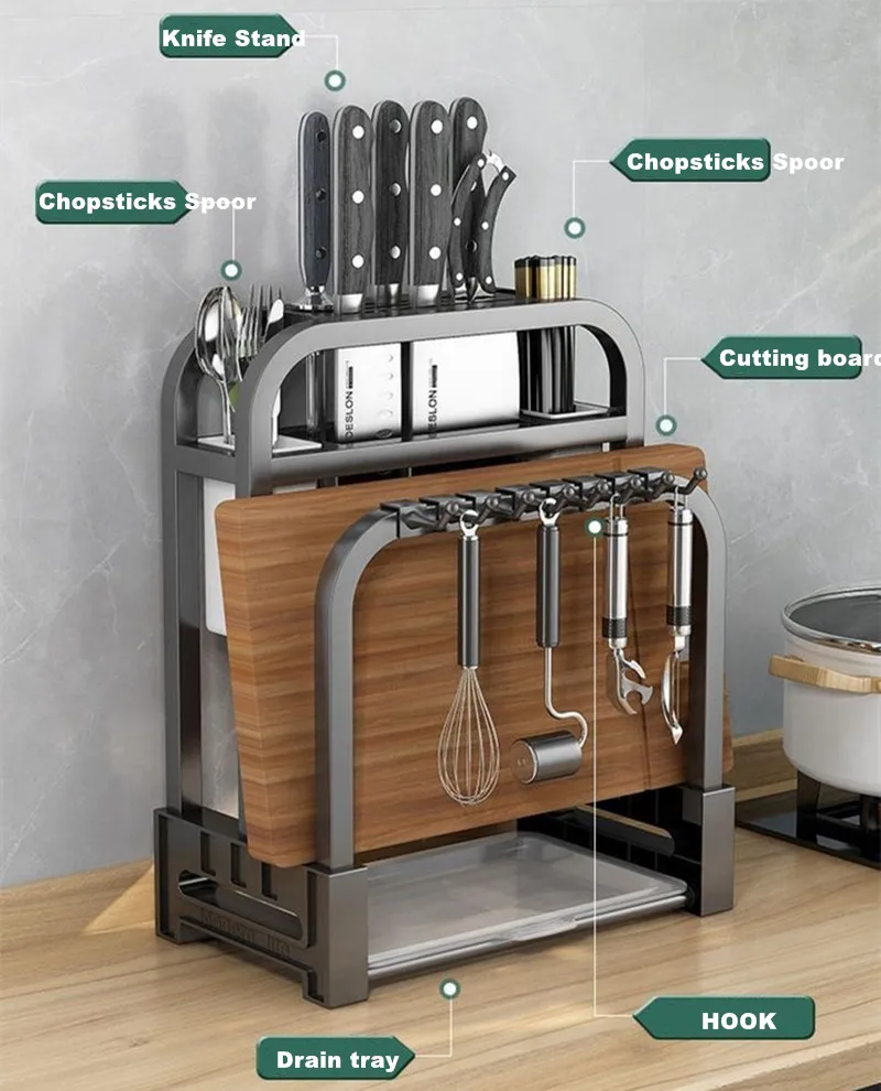 Stainless Steel Knife Holder Kitchen Rack Home Countertop Cutting Board Rack Cutting Board Knife Integrated Storage Rack