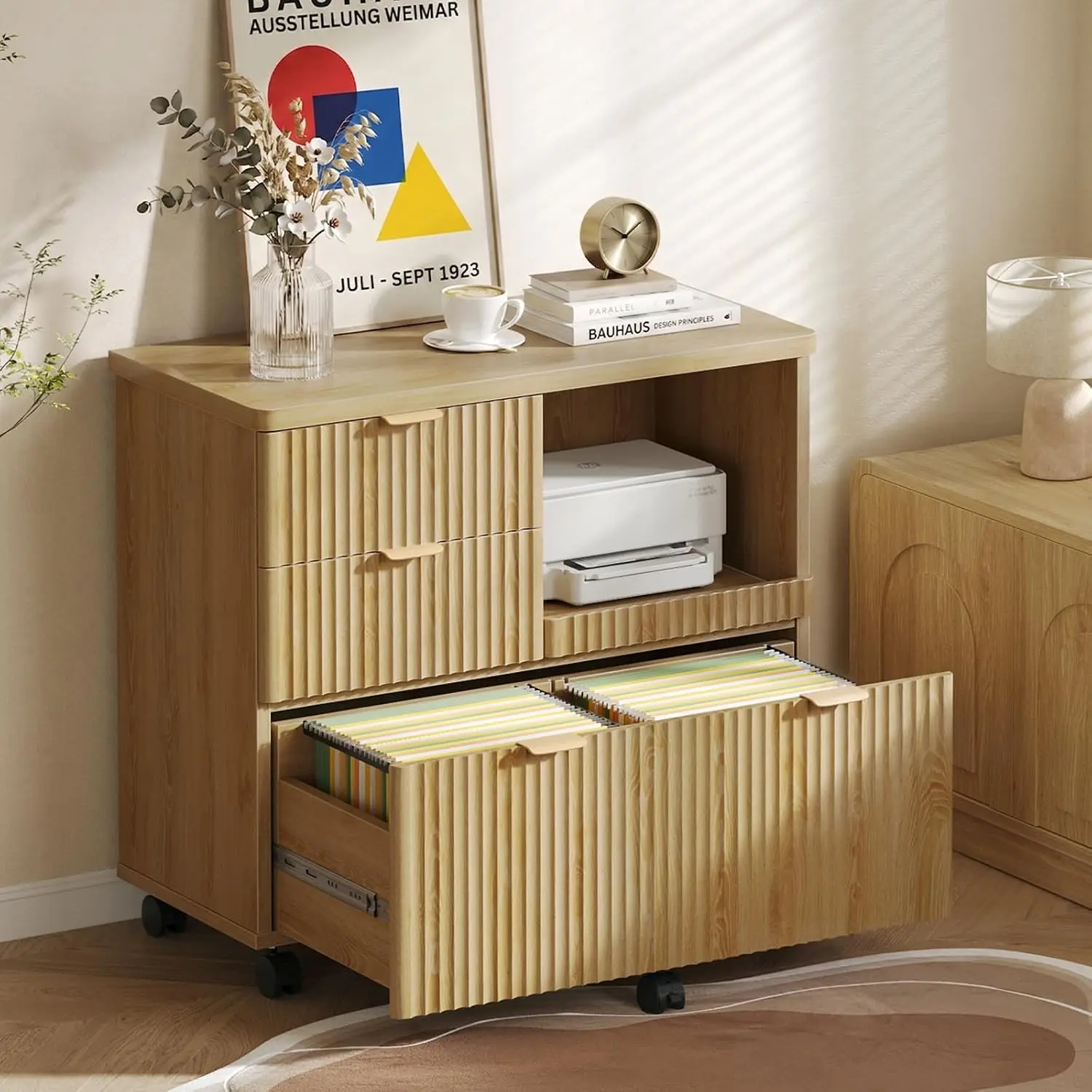 3 Drawer Wood File Cabinet for A4/Letter/Legal Size Documents, Office Storage Organizer, Oak Finish, Customized