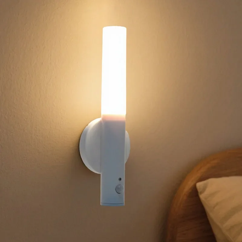 Smart Motion Sensor Night Light Rechargeable LED Wood Wall Lamp Atmosphere Light Portable Design for Corridor Bedroom Stairs view 3