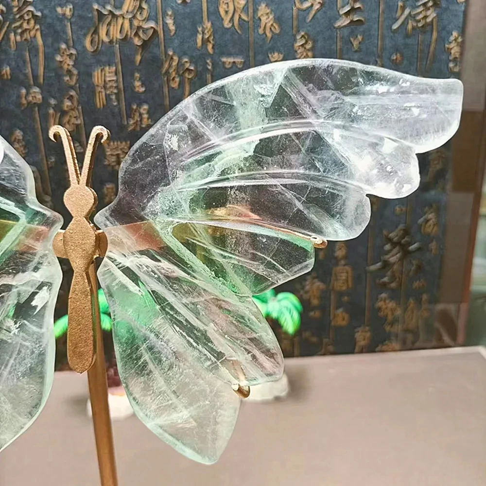 Natural Energy Fluorite Crystal, Hand-carved Butterfly Wings, Home Decor Gift Accessories, Quartz Crystal ++++ Holder