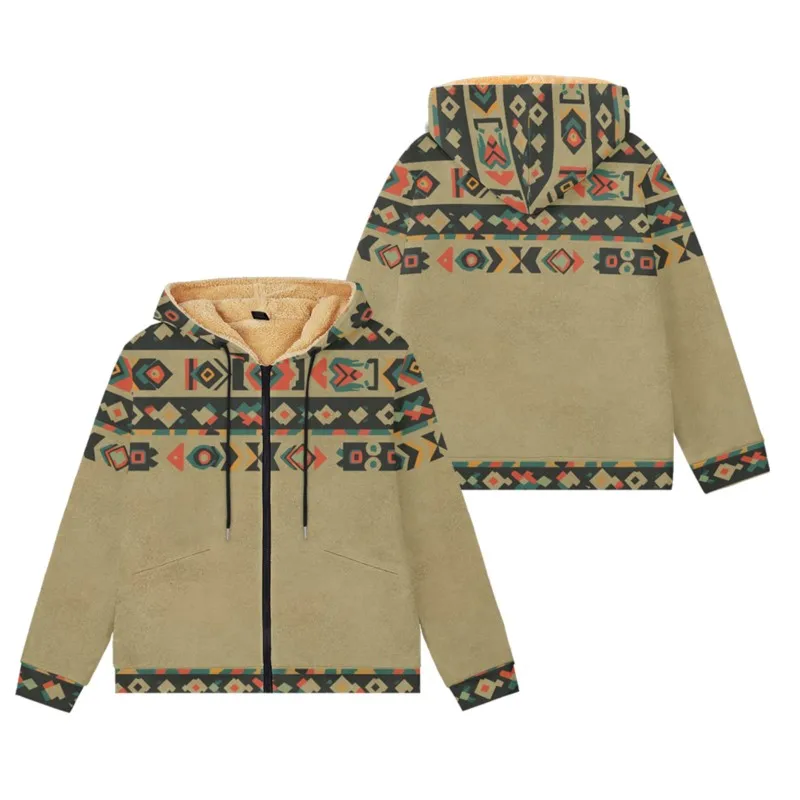 

Men's Zipper Long Sleeve Hoodies Coat Traditional Pattern Winter Long Sleeve Sweatshirt Hooded Jacket Outerwear