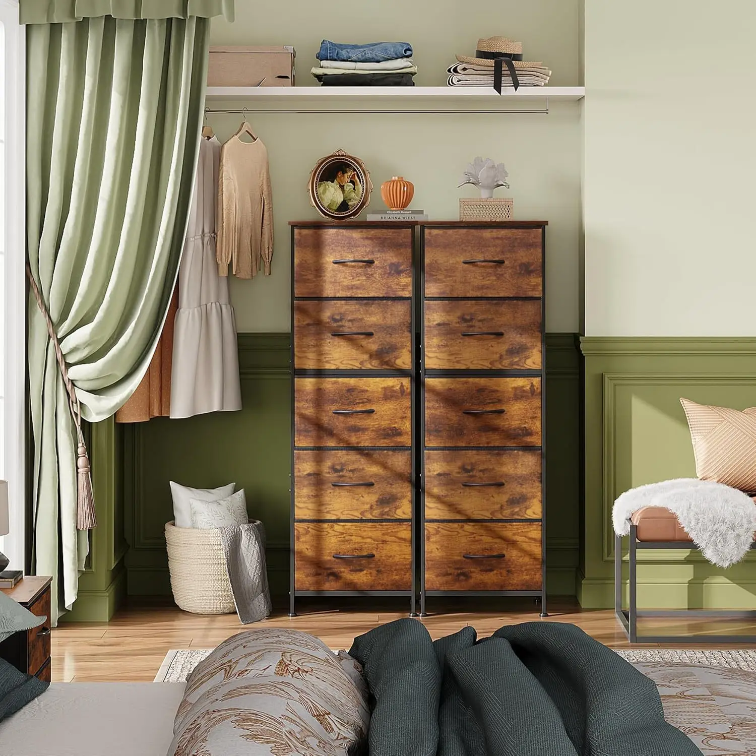&Fabric dresser, five-drawer high dresser storage organizer for bedroom
