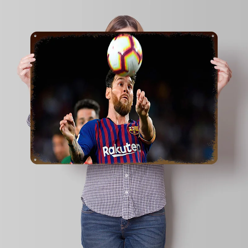 Lionel Messi Football Sport Poster Customized Vintage Metal Signs Wall Art Retro Tin Plaque for Bedroom Decoration Aesthetic