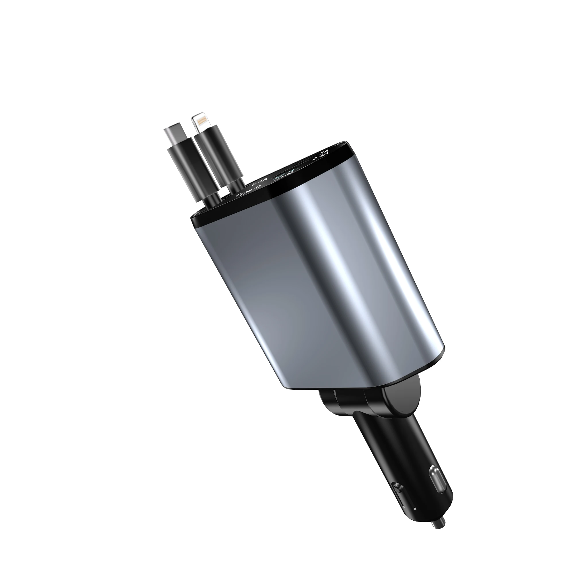 

4-in -1 Multi- Charging Ports Car Fast Charger with Retractable Charging Cables and PD Charge Mobile Phone Car Charger