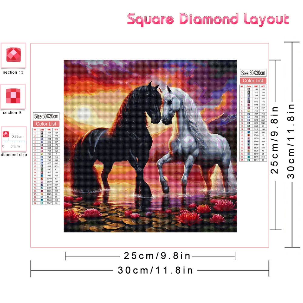 Huacan Full Diamond Painting Animal Horse Diy Drill Mosaic Flower 5d Embroidery Sunset Complete Kit Wall Decoration Gift