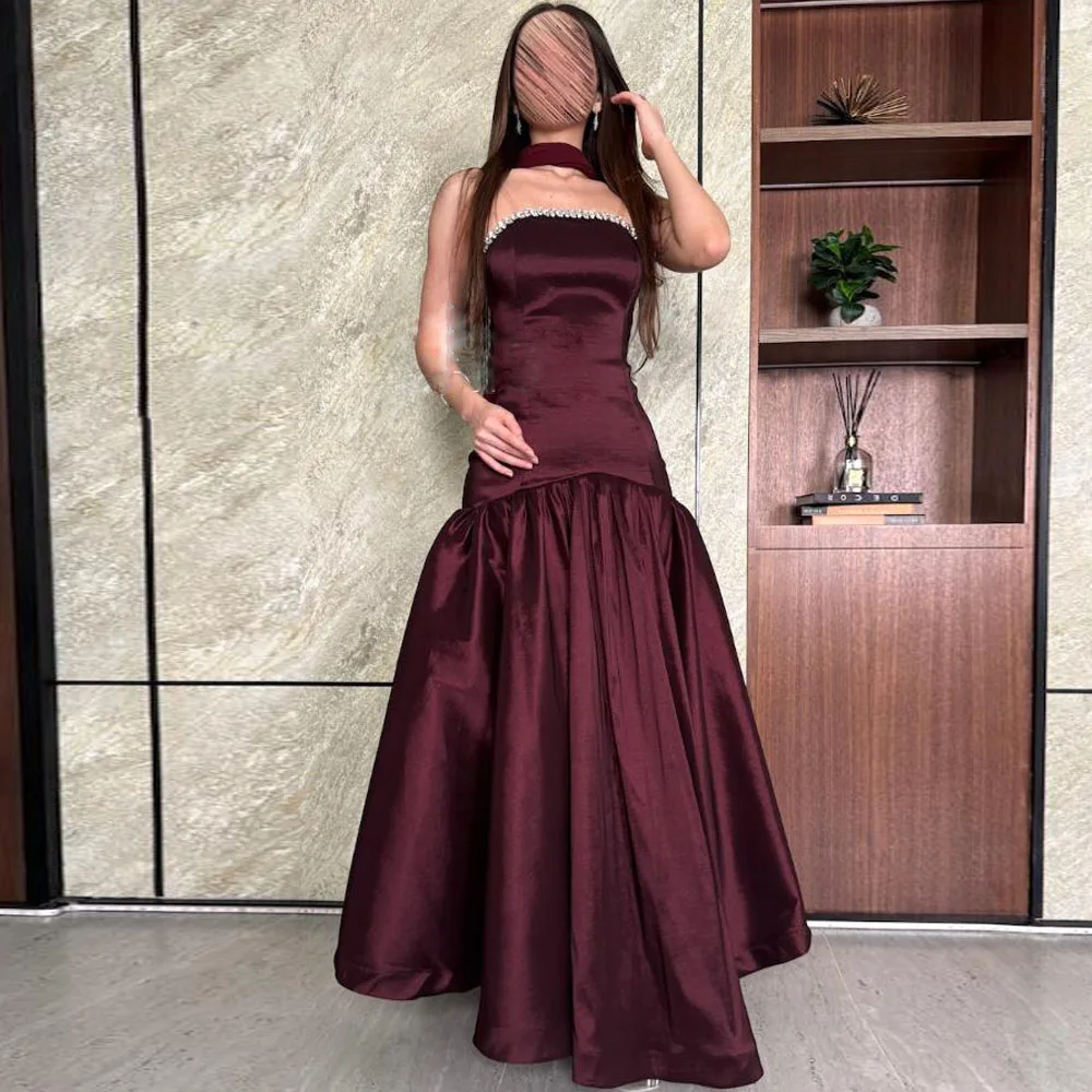 

Customized Burgundy Loose Prom Dress with Shawl Strapless A Line Formal Evening Gown Crystal שמלות כלה לוק שני