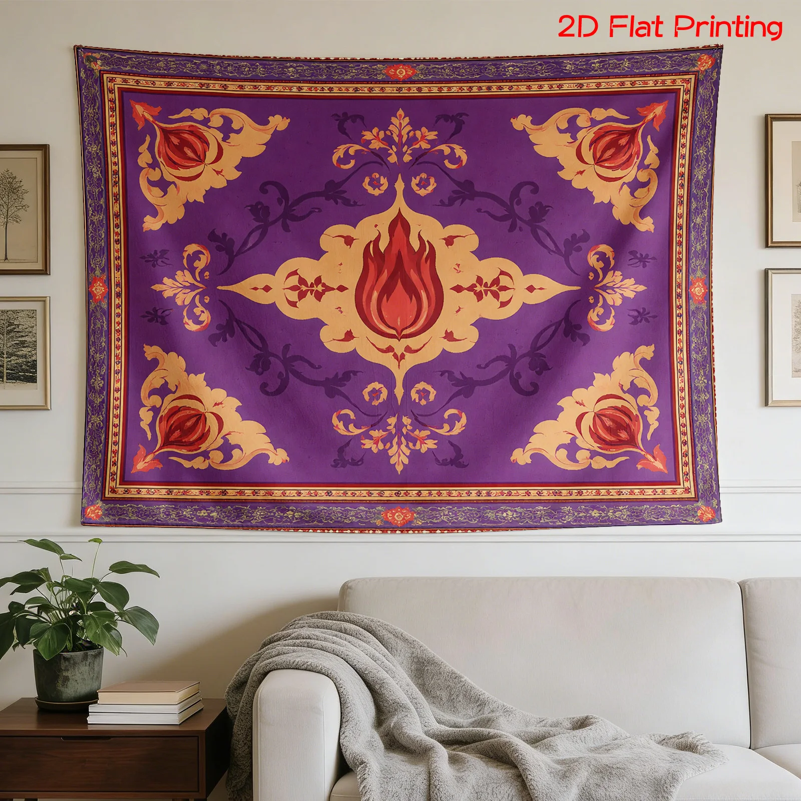 Majestic Tapestry Wall Hanging Bohemian Moroccan Decor Tribal Mediterranean Ethnic Purple Gold Abstract Art Large Size 180x280cm