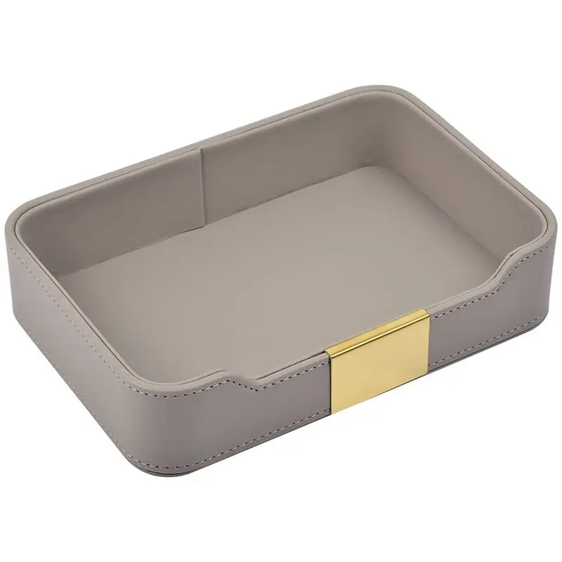 Fine Workmanship PU Leather Key Box, Key Tray- Entryway Storage Organizer Perfect For Storing Jewelry, Watches, And Wallets Grey