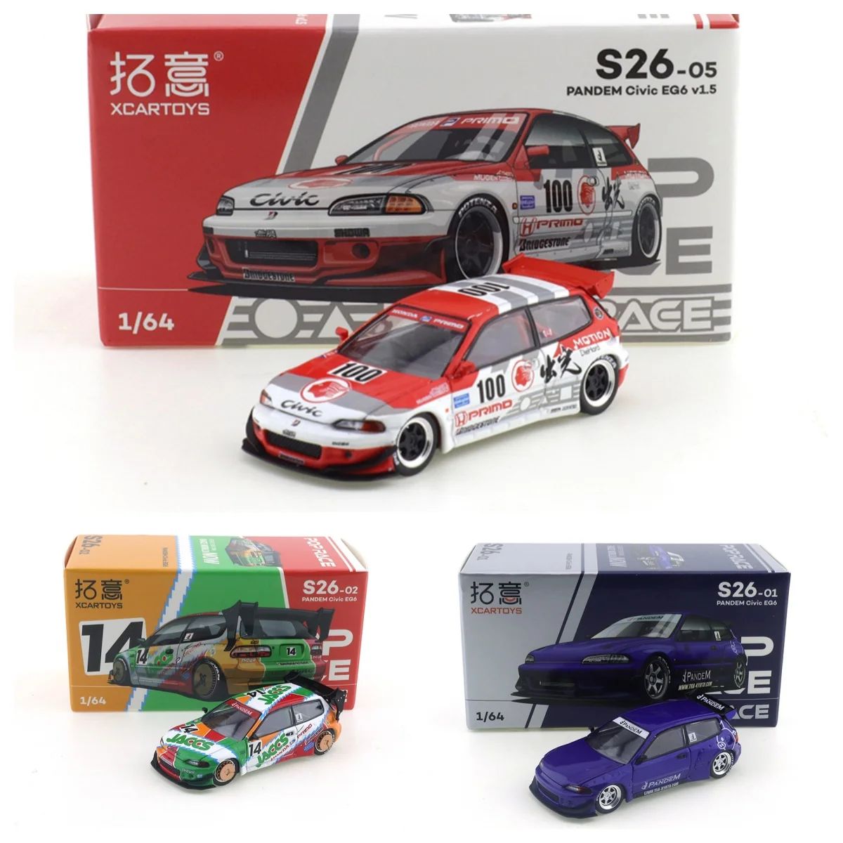 

XCARTOYS 1/64 S26-05 PANDEM Civic EG6 V1.5 Simulation Alloy Car Model Miniature Small Scale Car Model Decoration