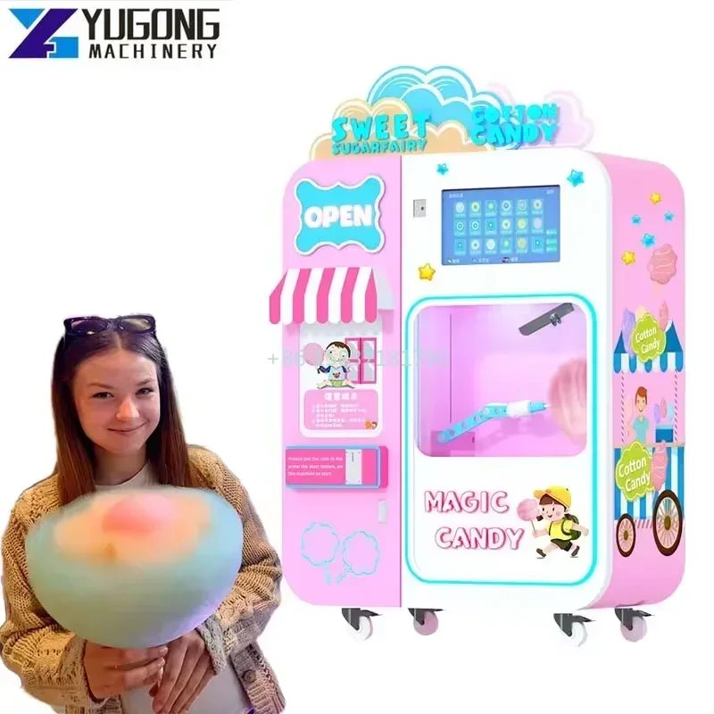 Factory Commercial Cotton Candy Machine Supplier Automated Candy Floss Vending Machine Customizable Coin Banknotes Swipe Card