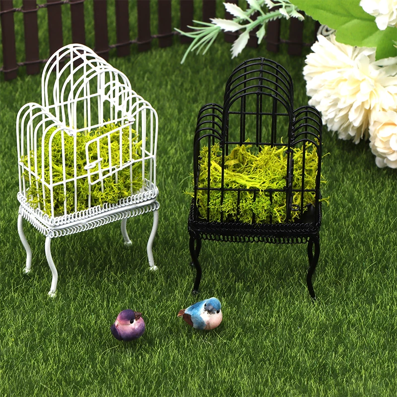 Mini Iron Art Bird Cage para Dollhouse, Modelo Em Miniatura, Birdhouse, Decoração Do Jardim, Boneca De Brinquedo, Micro Cena, Adereços De Construção, 1:12