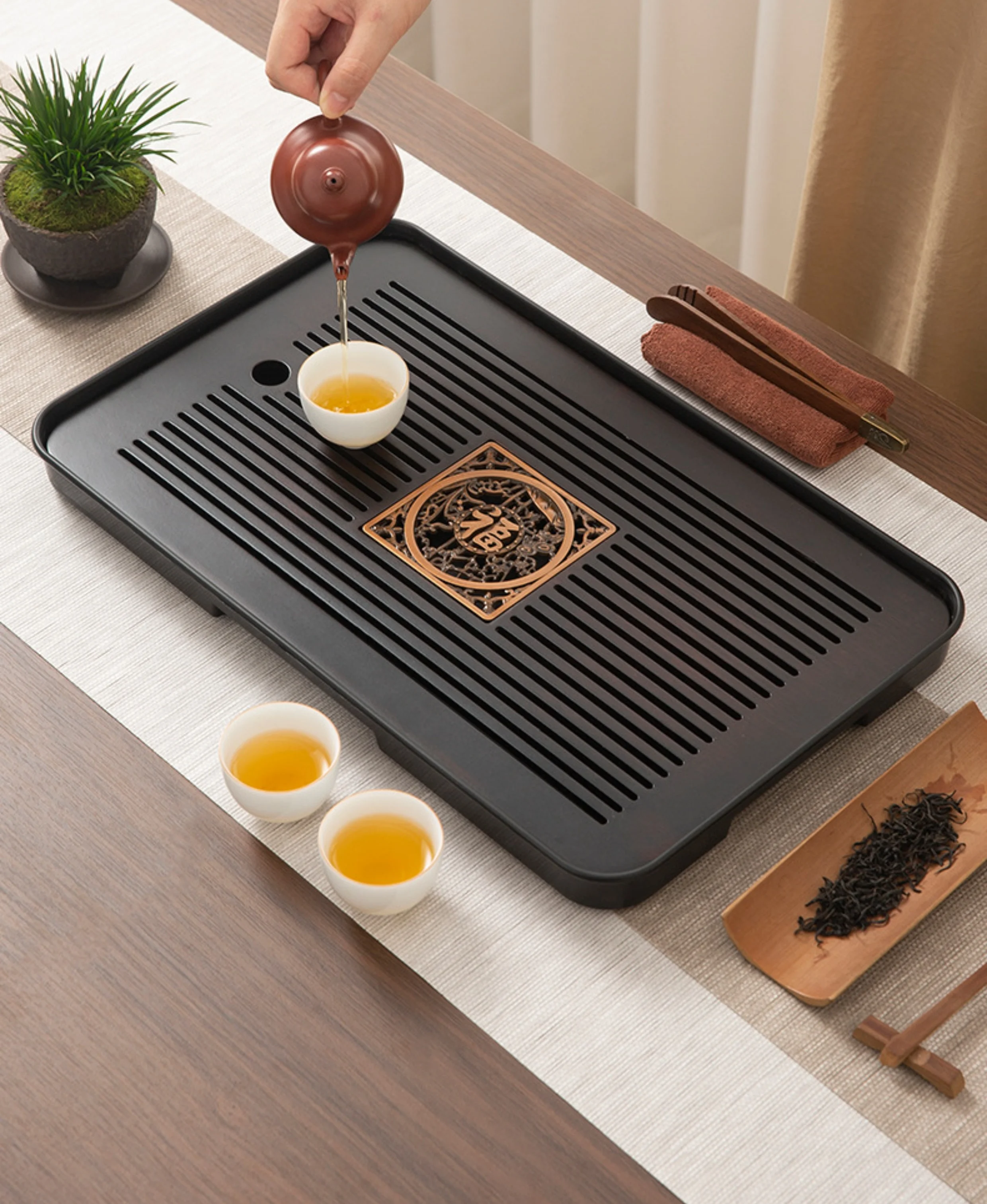 Hollow Out Carving Panel Tea Tray/Bamboo+Melamine Bottom Tray/Water Storage Tray//Living Roo Kung Fu Tea Set Accessories Service